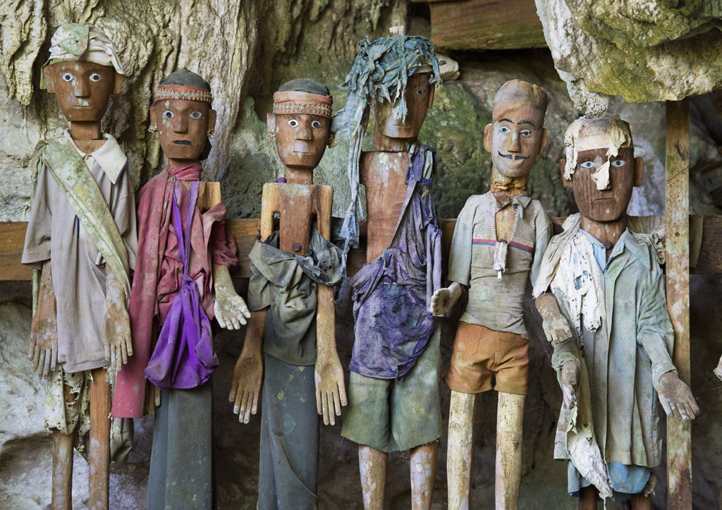 Burial cave called Londa in Tana Toraja, Indonesia, with tau-tau statues and skulls