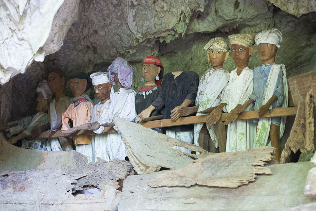 Burial cave called Londa in Tana Toraja, Indonesia, with tau-tau statues and skulls