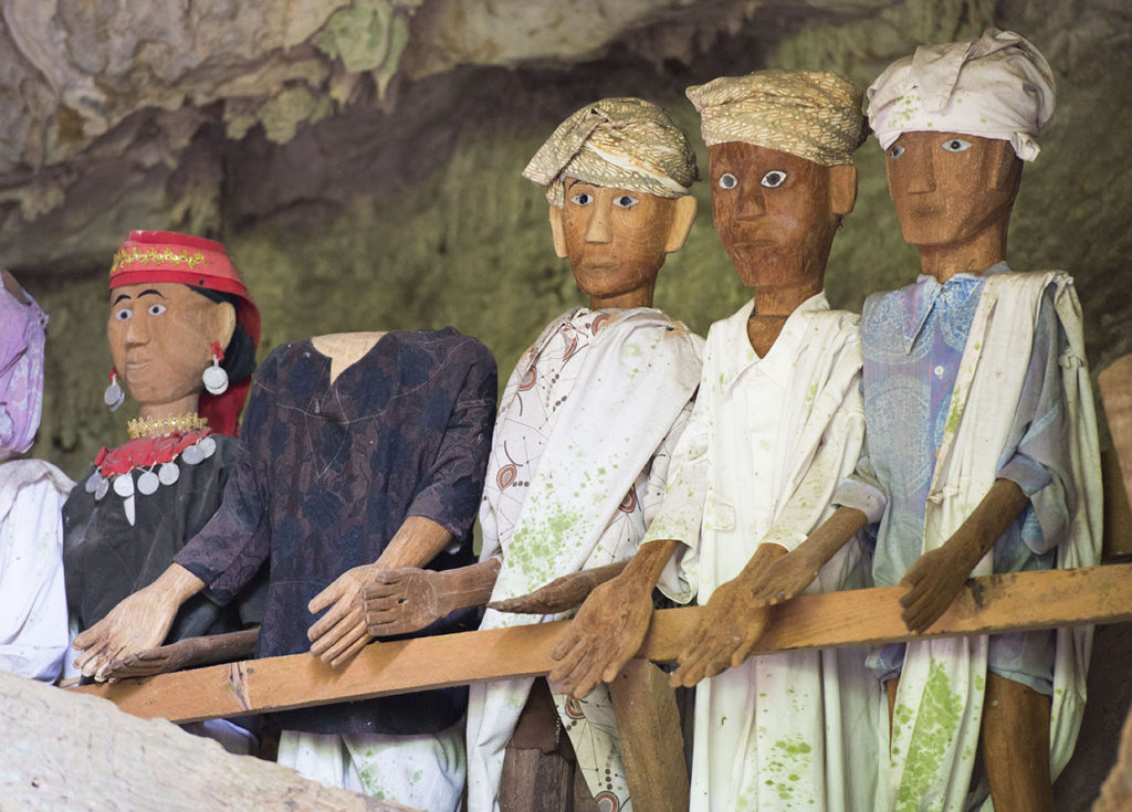 Burial cave called Londa in Tana Toraja, Indonesia, with tau-tau statues and skulls