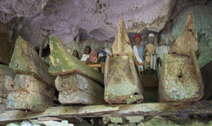 Burial cave called Londa in Tana Toraja, Indonesia, with tau-tau statues and skulls