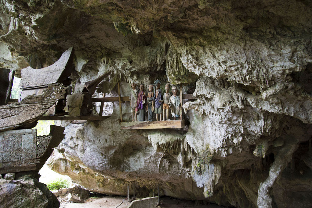 Burial cave called Londa in Tana Toraja, Indonesia, with tau-tau statues and skulls