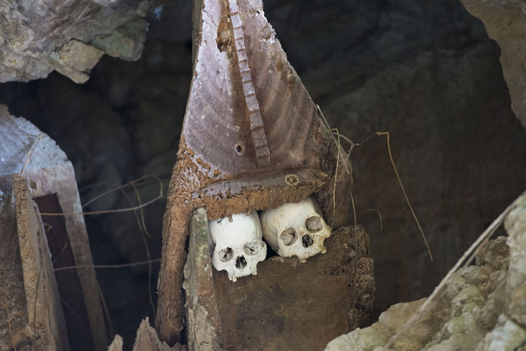 Burial cave called Londa in Tana Toraja, Indonesia, with tau-tau statues and skulls