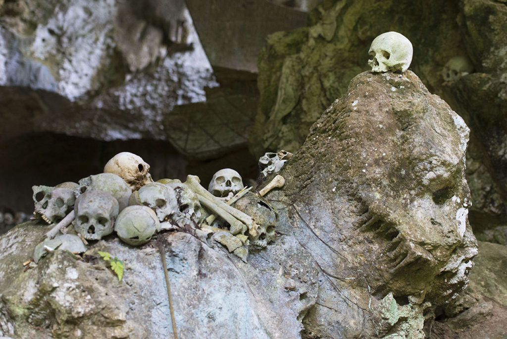 Burial cave called Londa in Tana Toraja, Indonesia, with tau-tau statues and skulls