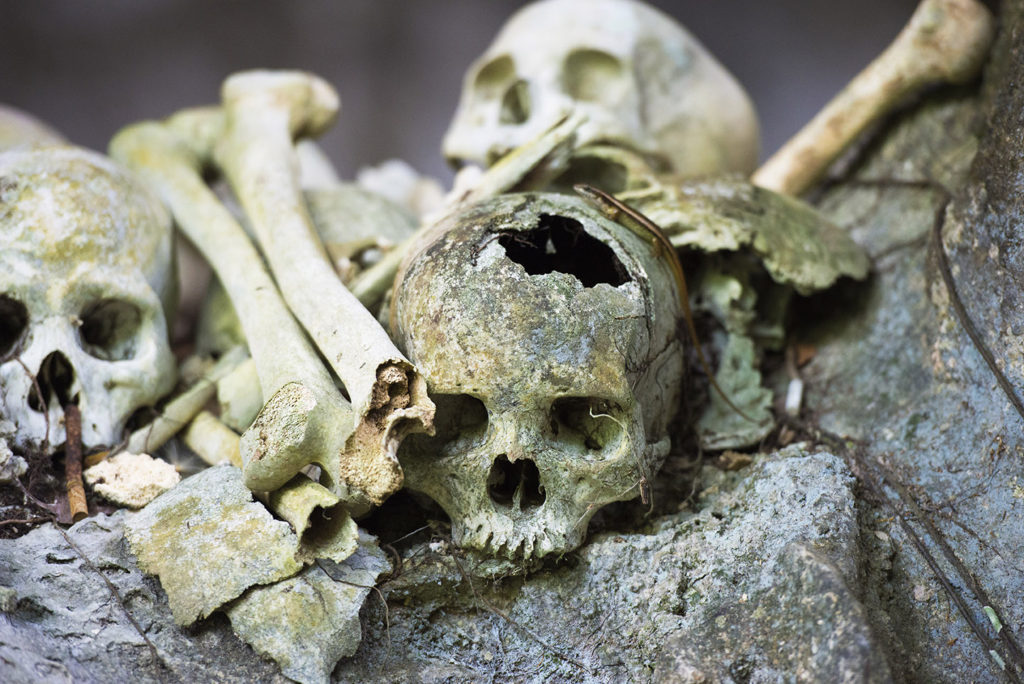 Burial cave called Londa in Tana Toraja, Indonesia, with tau-tau statues and skulls