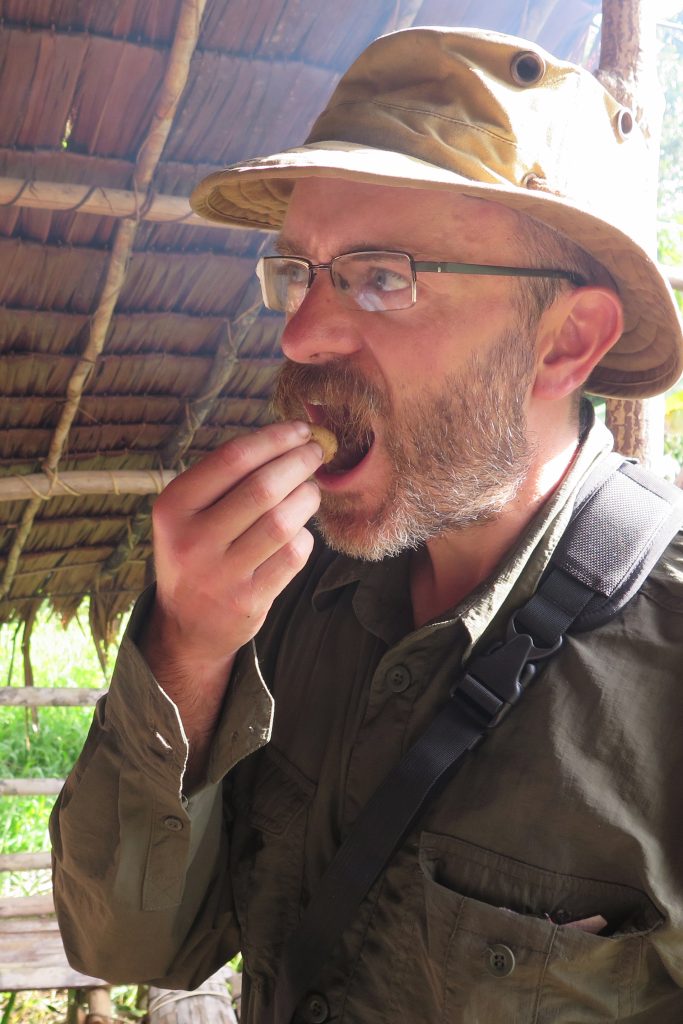 Me eating a live witchetty grub.